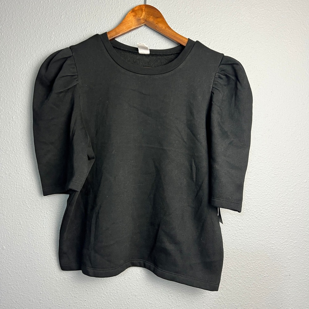 NWT Melrose & Market Puff Sleeve Fairy Top Short‎ Sleeve Black Trendy Blouse M